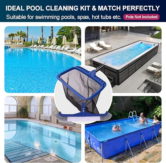 POOLAZA Pool Skimmer Net & Brush with 10.5FT Aluminum Pole