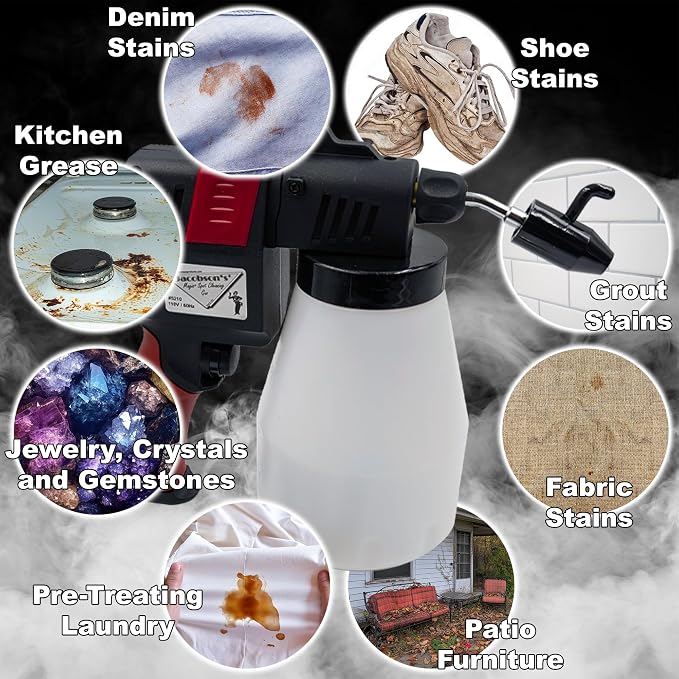 Spot Cleaning Gun by Jacobson – 110V, Adjustable Nozzle for Removing Stains from Fabric, Shoes, Crystals, Kitchen Surfaces, Bathroom Grout, and Much More