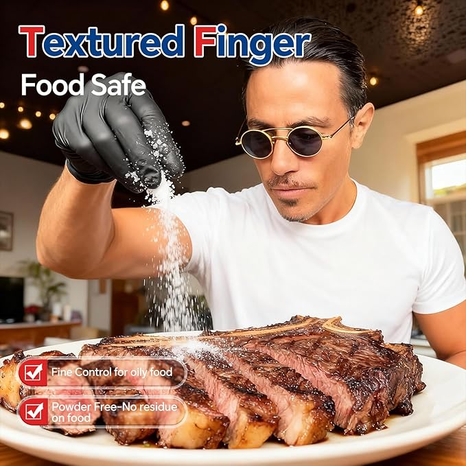 GTT Black Nitrile Exam Gloves 6 Mil, Powder-Free Disposable Gloves, First Aid,Cleaning Food Prep, Tattoo,Cooking,Mechanical