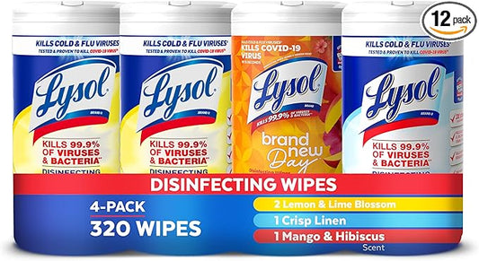 Lysol Disinfecting Wipes Bundle, Home Apartment Dorm Room Essentials and Cleaning Supplies, All Purpose Cleaner, Multi-surface Cleaning Wipes, Multi-Scent Sanitizing Wipes Bundle, 240 Count, Pack of 4