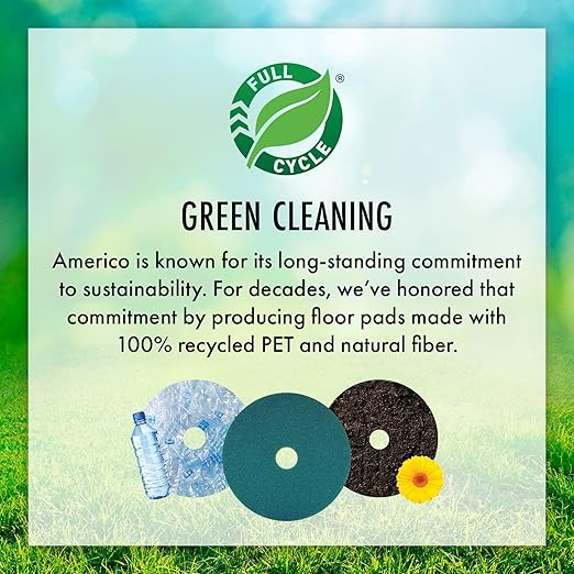 Americo Green Scrub Floor Pad, 19" Diameter, 3.25" Center Hole, 5 Pads/Case, Cleaning Pad for Hard Surfaces, Made of 100% Recycled Content, USA Made