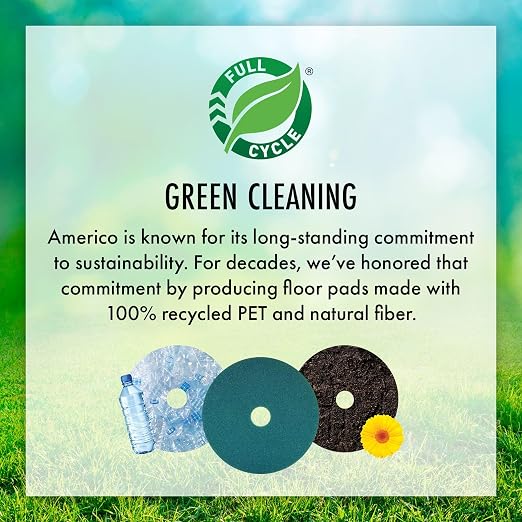 Americo Green Scrub Floor Pad, 14"x20", 5 Pads/Case, Cleaning Pad for Hard Surfaces, Made of 100% Recycled Content, USA Made