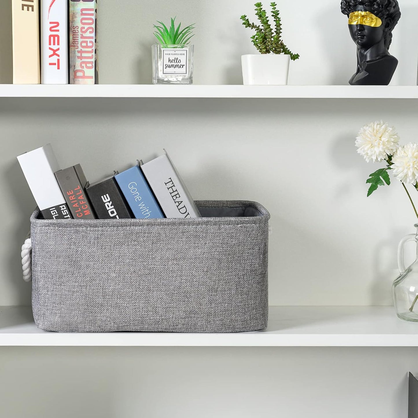 TheWarmHome Storage Bins Basket - Storage Baskets for Organizing Shelves,Home Closet Organizer for Book Shelf Organization,Fabric Storage Cubes,Medium Decorative Grey Basket Gift