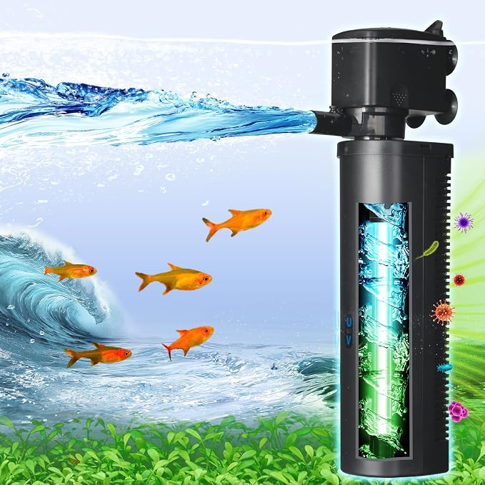 COOSPIDER Aquarium Filter with 9W U-V Light 500GPH for 100-300 Gallon Tank | Powerful Internal Fish Tank Filter with 45W Pump for Green Clean, Turtle Tank, Oxygen Supply, Deodorization, Water Cycle