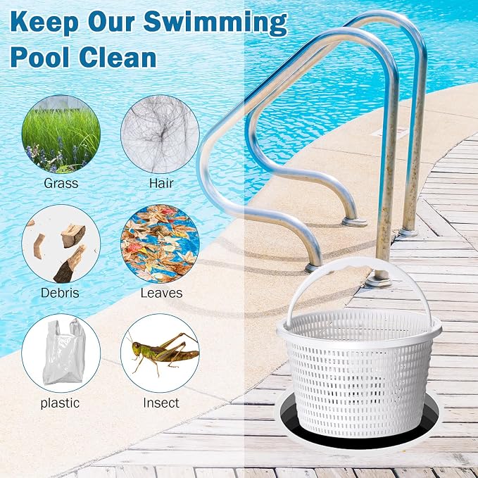Lasnten 3 Pcs Pool Skimmer Basket for Inground Pool Skimmer Hook Extendable Filter Basket Filter Lid Lifting Hook for Cleaning Accessory Keep Hands Clean(8 Inch)