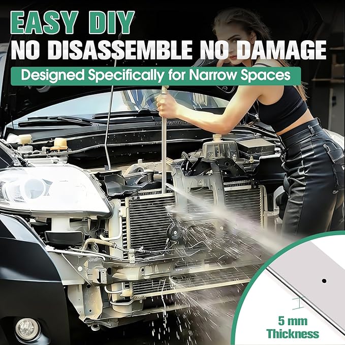 44" and 24" Radiator Cleaning Wand 8-Piece Set, 4500 PSI Stainless Steel Dual Water/Air Pressure Washer Wand with Adapter Set, Sealing Tape and Cleaning Brush for Cars, Trucks, Heavy Equipment