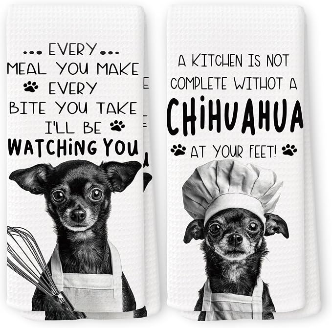 Funny Chihuahua Dog Kitchen Towels 16x24 Inch Set of 2 | Chihuahua Lovers Gifts for Women Men Dish Tea Towels for Kitchen, Dog Lover Mom Dad Owner Gifts Decorative Hand Towel