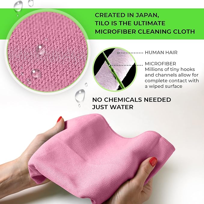 TILO Microfiber Cleaning Cloth – 19x13 Inch Ultra-Absorbent, Streak-Free, Lint-Free, Reusable Polishing Cloth for Dust, Grease, Dirt, and Delicate Surfaces – Non-Abrasive – Pink