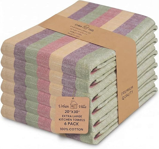 Urban Villa Kitchen Towels Harvest Stripes Dish Towels Set of 6 20" X30” 100% Cotton Highly Absorbent Quick Drying Dish Cloths & Dish Towels Thanksgiving Fall Tea Towels with Hanging Loop Towels