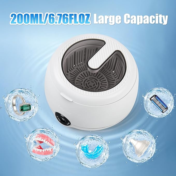 Ultrasonic Retainer Cleaner, Retainer Cleaner Machine for Dentures & Invisalign, 45kHz UV Dental Cleaner Removes Stains & Buildup, 3 Modes, 200ml for Aligners, Mouth Guards