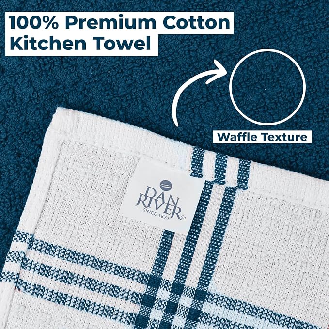 DAN RIVER Premium Blue Opal Kitchen Towels - [Pack of 6] 100% Cotton (16x 26 Inches) -Super Soft, Highly Absorbent Hand Towels, Quick Dry, Dish Towels, Tea and Bar Towels Set