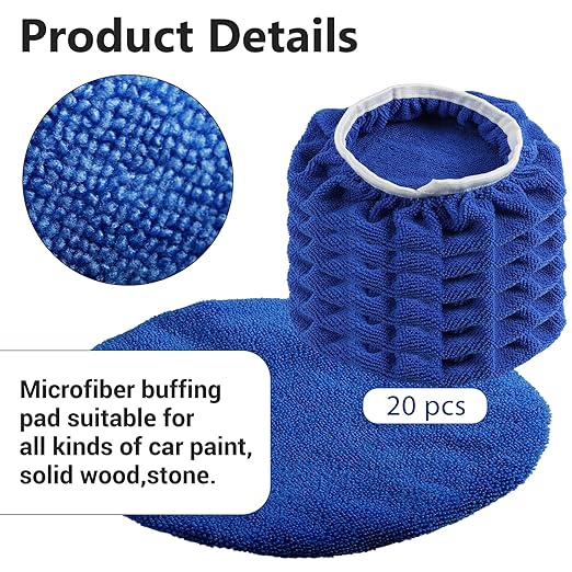20 Pcs Polishing Bonnet Pads,5-6 Inc Buffer Bonnet Waxers Bonnet,Soft Microfiber Car Polisher Pad Bonnet,Car Buffer Bonnets,Buffing Pad Cover for Car Polisher, Blue