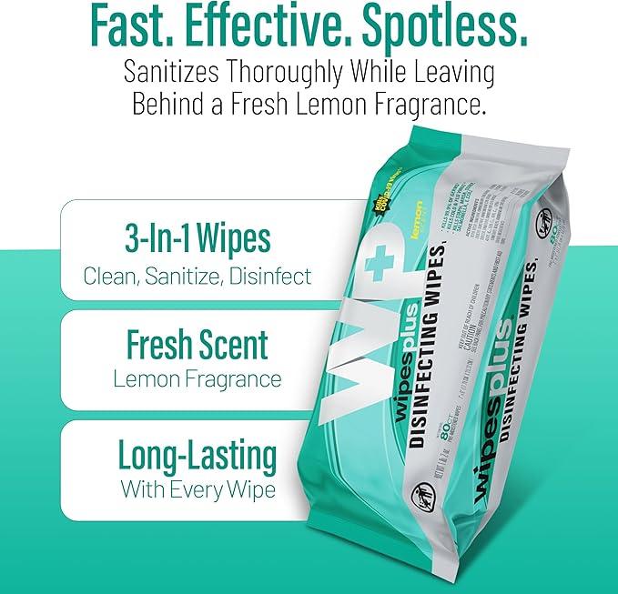 WIPESPLUS Countertop Wipes Table Wipes, Wet Wipes, 960 Count, (12 Packs of 80)