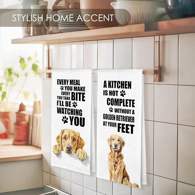 Golden Retriever Kitchen Towel Gifts for Dog Lovers Decorative Set of 2, Golden Retriever Dish Towels Dishcloths Tea Towels, Dog Microfiber Hand Towel for Kitchen Bathroom Decor 16x24