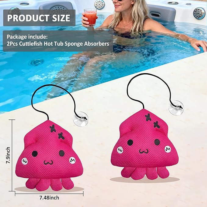 Hot Tub Scum Absorber, Upgrade Reusable Squid Hot Tub Absorber Accessories Sponge for Spa & Pool Cleaner, Hot Tub Oil Absorbing Keeps Water Clean