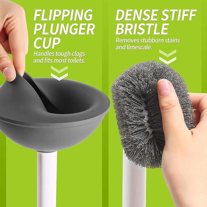 IVYROLL Toilet Brush and Plunger Set Hidden, S-Shaped Toilet Brush Plunger Combo 2 Pack, Perfect for Homes, Apartments & Bathrooms