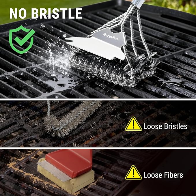 TempPro BBQ Grill Brush with Wide Scraper, Bristle-Free Stainless Steel Grilling Cleaner, Safe All-Grate Cleaner, Perfect for BBQ Grill Cleaning Accessory (Previously ThermoPro)