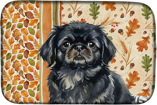 Caroline's Treasures Black Pekingese Heirloom Fall Dish Drying Mat Absorbent Dish Drying Mat Pad for Kitchen Counter Dish Drainer Mat for Countertop, 14 x 21", Multicolor