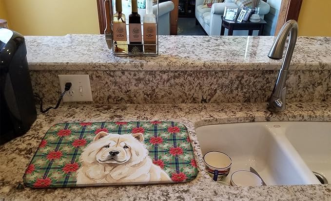 Caroline's Treasures Cream Chow Chow Christmas PoinsettIas Dish Drying Mat Absorbent Dish Drying Mat Pad for Kitchen Counter Dish Drainer Mat for Countertop, 14 x 21", Multicolor