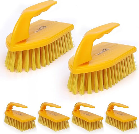 KLEEN HANDLER Iron Handle Scrub Brush for Household & Commercial Cleaning for Shower, Bathroom, Sink, Kitchen, Bathtub, Floor Scrubbing, 6 Pc - Yellow
