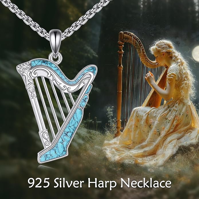 Music Necklace Sterling Silver Turquoise Music Pendant Necklace Music Lovers Jewelry Gifts for Women Girls