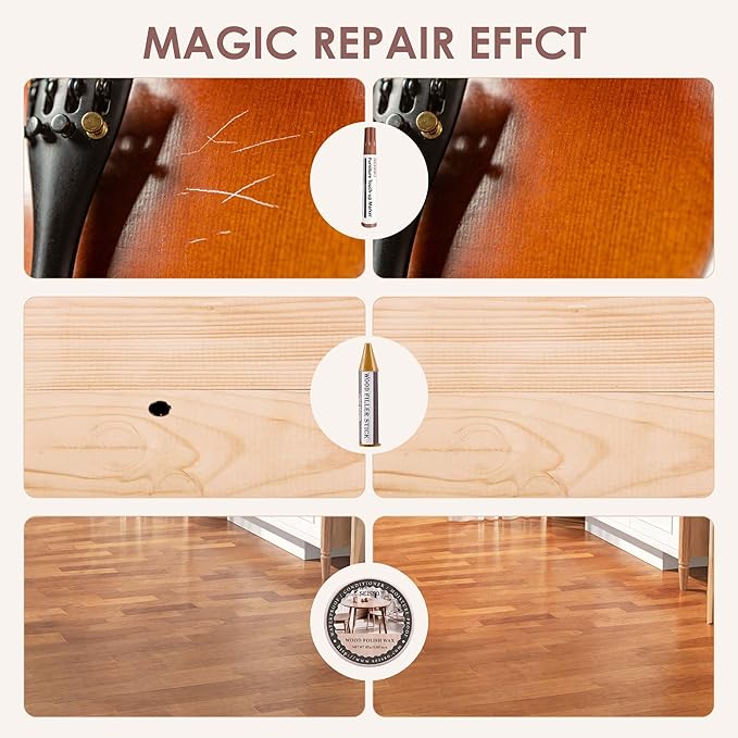 SEISSO Wood Repair Kit, 40 PCs Wood Furniture Repair Kit, Wood Touch Up Markers and Crayons with Polish Wax for Scratches, Stains, Cracks,Holes and Dents, Discoloration for Wooden Surfaces and Floors
