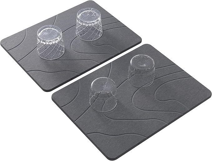 2 Pack Stone Drying Mat for Kitchen Counter,16''x12'' Quick Dish Drying Stone Mat Kitchen,Stone Dish Drying Mat,Quick-Dry Absorbent Bath & Countertop Stone Dishes Mats (Gray, 16''x12'')