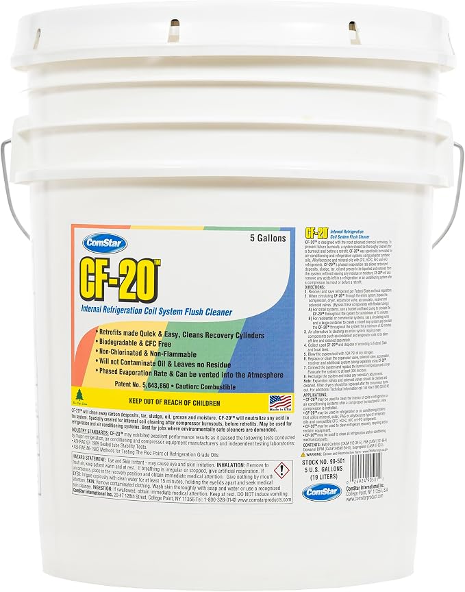 CF-20, 5 Gallons, Internal Refrigeration Coil System Cleaner, Fast-Acting Internal Coil Flush, Removes Deposits, Compatible with All Refrigerants, Non-Chlorinated, Low VOC (90-501)