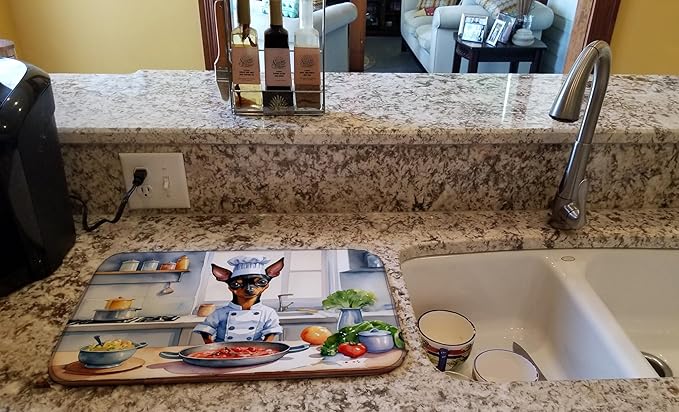 Caroline's Treasures DAC6286DDM Miniature Pinscher The Chef Dish Drying Mat Absorbent Dish Drying Mat Pad for Kitchen Counter Dish Drainer Mat for Countertop, 14 x 21", Multicolor