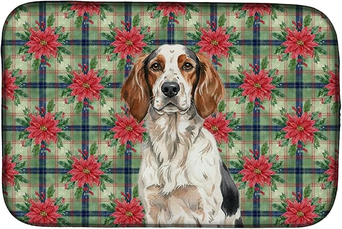 Caroline's Treasures Tricolor English Setter Christmas PoinsettIas Dish Drying Mat Absorbent Dish Drying Mat Pad for Kitchen Counter Dish Drainer Mat for Countertop, 14 x 21", Multicolor