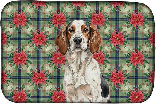 Caroline's Treasures Tricolor English Setter Christmas PoinsettIas Dish Drying Mat Absorbent Dish Drying Mat Pad for Kitchen Counter Dish Drainer Mat for Countertop, 14 x 21", Multicolor