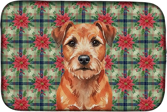 Caroline's Treasures Red Border Terrier Christmas PoinsettIas Dish Drying Mat Absorbent Dish Drying Mat Pad for Kitchen Counter Dish Drainer Mat for Countertop, 14 x 21", Multicolor