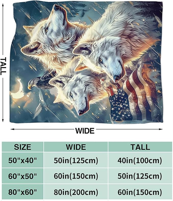 Tijuboni American Wolf Throw Blanket Wolf Gifts for Girls Boys Women Men Kids Adults Soft Flannel Fleece Blanket for Couch Sofa Bed Home Decor 60"x80"