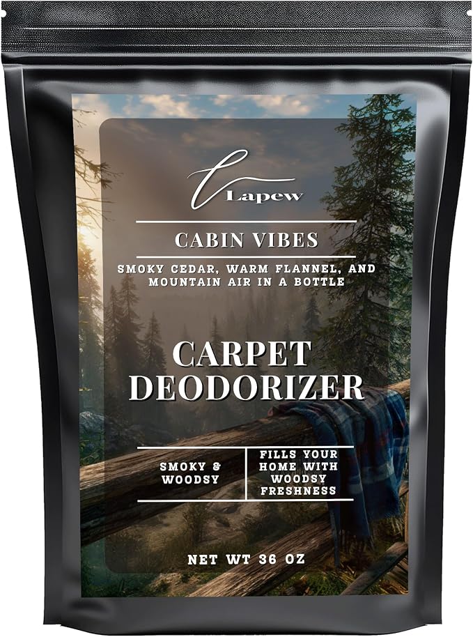 Lapew Cabin Vibes Carpet Deodorizer Powder - Pet Safe Freshener for Vacuuming | Scented Odor Eliminator for Home | 36 oz