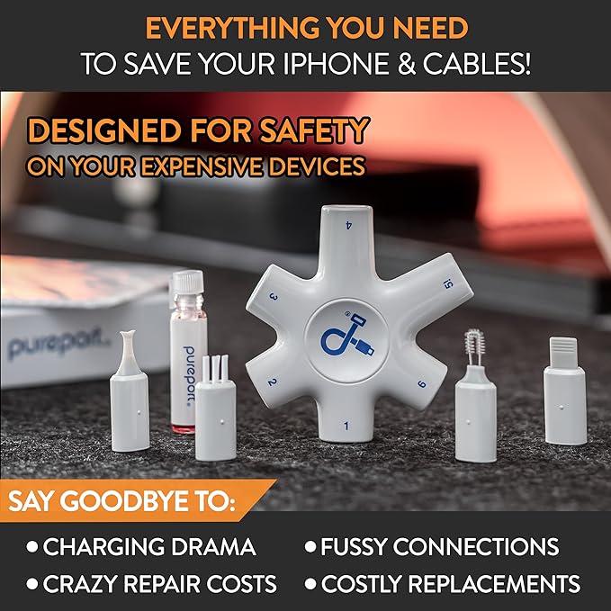 Pureport Cleaning Kit for iPhone | The Original Phone Cleaner Multi-Tool | Compatible with iPhone & iPad | Repair & Restore Charging Ports, Lightning Cables & Connectors
