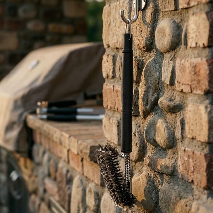 Restaurantware Met Lux 18.5-Inch Grill Brush 1 Durable Grill Cleaning Tool - Triple Head Brush For All Types Of Grills Silver Stainless Steel 201 Grill Accessory Iron Twist Wire Design