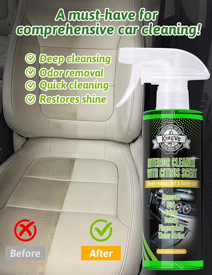 Kingvo Car Leather Cleaner and Car Window Cleaner, Dashboard Shower Door Glass Window Polish Spray Detailing Tool Water Spot Remover Wash Kit