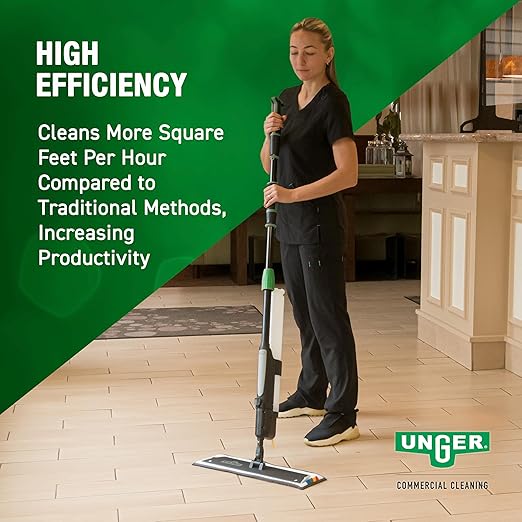 Unger Commercial Excella 18" Starter Cleaning Kit - Straight Floor Mop with Height Adjustable Pole and Refillable Dispensing Bottle - EFHC2