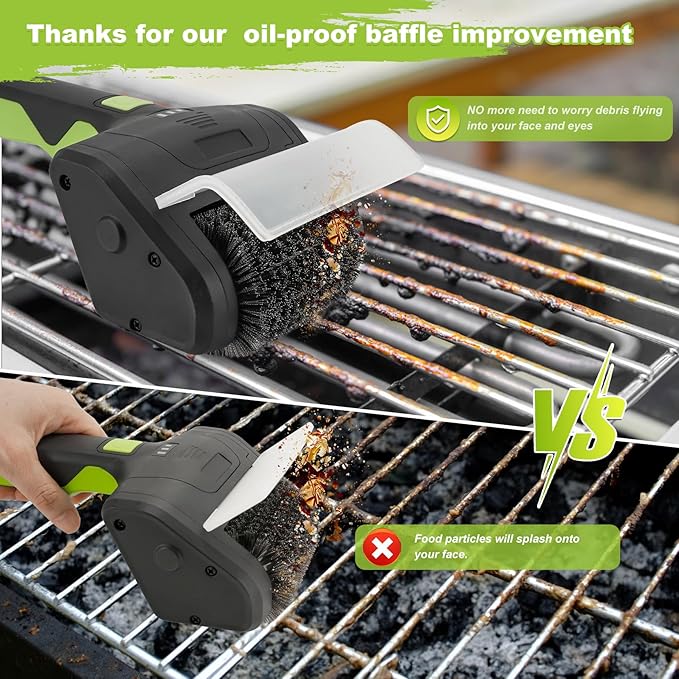 Cordless Rechargeable Grill Brush PURAMI Safe Grilling Rescue Gift No Shedding Bristles, 360° Rotating Cleaner Brush, Lithum 8V 700r/min Heavy Duty BBQ Accessories for Grill bot