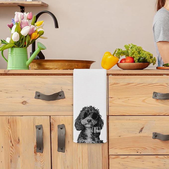 Funny Cavapoo Wine Kitchen Towels, Gifts for Dog Wine Lovers, Bar Accessories Dish Tea Towels for Kitchen, Dog Owners Housewarming Gift Decorative Hand Towel 16x24 Inch