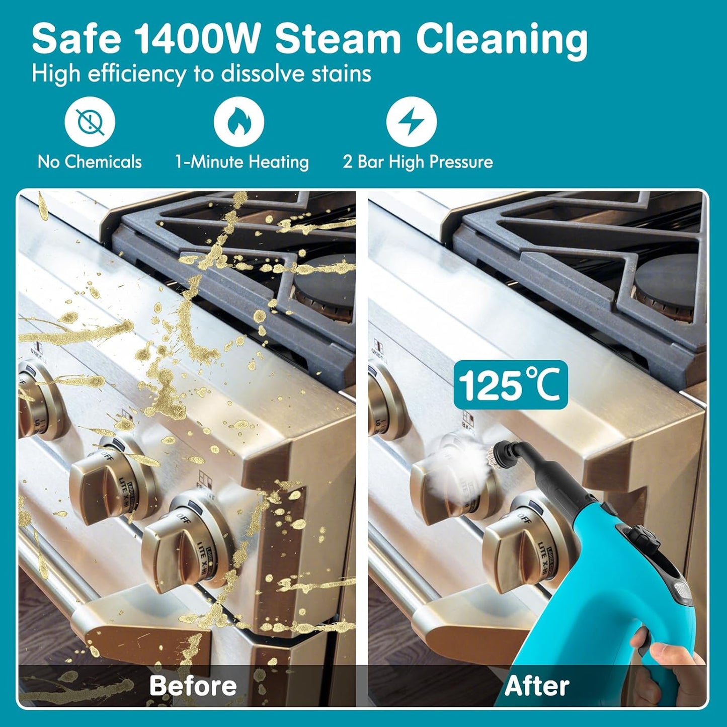 COSTWAY Handheld MultiPurpose Steam Cleaner with 17 Pieces, 350ml Large Capacity Steam Mop Continuous Fill water, Portable Chemical-Free Steamer for Home Use, Floors, Windows, 1400W, Blue