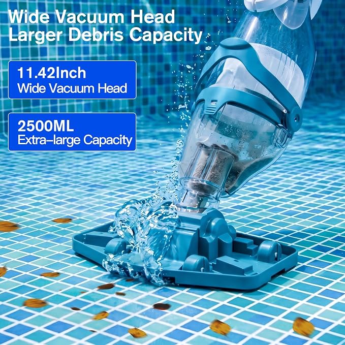 2026 Upgraded Cordless Pool Vacuum for Above Ground Pools, Dual Modes High-Flow/Strong-Suction, 1520GPH, 60 Mins Runtime, Handheld Pool Cleaner with Telescopic Pole, 3 Filter Bags