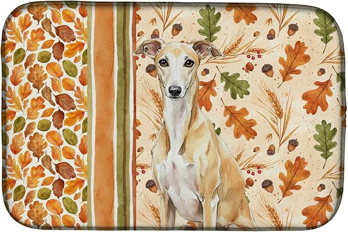 Caroline's Treasures Fawn Whippet Heirloom Fall Dish Drying Mat Absorbent Dish Drying Mat Pad for Kitchen Counter Dish Drainer Mat for Countertop, 14 x 21", Multicolor