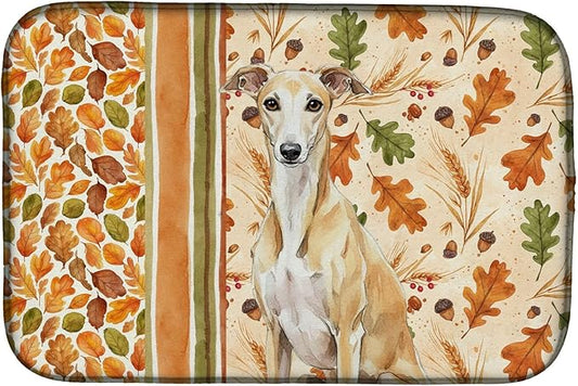 Caroline's Treasures Fawn Whippet Heirloom Fall Dish Drying Mat Absorbent Dish Drying Mat Pad for Kitchen Counter Dish Drainer Mat for Countertop, 14 x 21", Multicolor