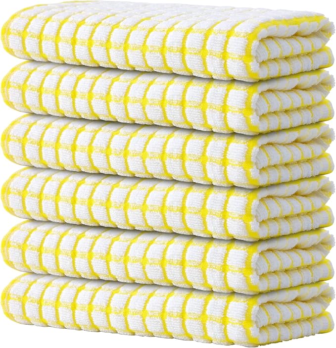 Kitinjoy Cotton 6 Pack Terry Kitchen Towels, 16 x 25 Inches Super Soft and Absorbent Dish Towels, Quick Drying Hand Towels for Kitchen Drying, Yellow