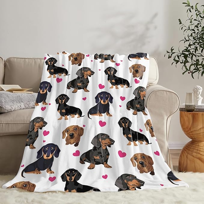 Tijuboni Dachshund Throw Blanket Dog Gifts for Girls Boys Women Men Kids Adults Soft Flannel Fleece Blanket for Couch Sofa Bed Home Decor 50"x60"