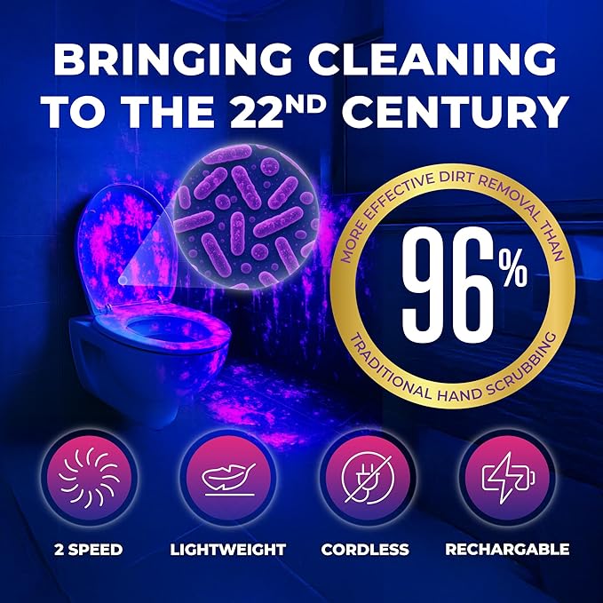 Synoshi PRO Electric Spin Scrubber with Long Handle & Cone Brush Heads – Cordless Shower Scrubber, Bathroom Cleaning Brush, Adjustable Angles, 2 Speeds Power Scrubber for Tub, Floor & Tile