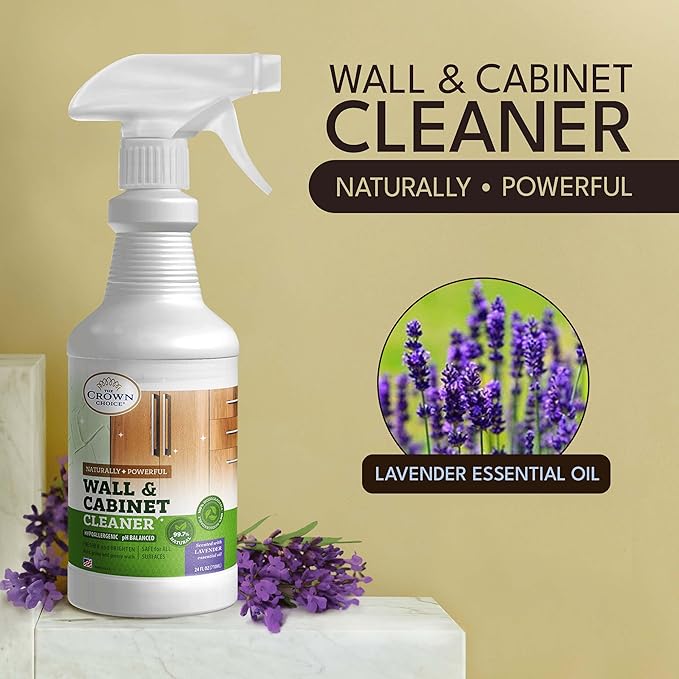 Natural Wall Cleaner (24 oz Stain Removing Spray) & Grout Cleaning Brush with Stiff Nylon Durable Bristles - a perfect combo for cleaning Walls, Bathroom, Kitchen, Tile, Floor, Bathtub, Carpet and man