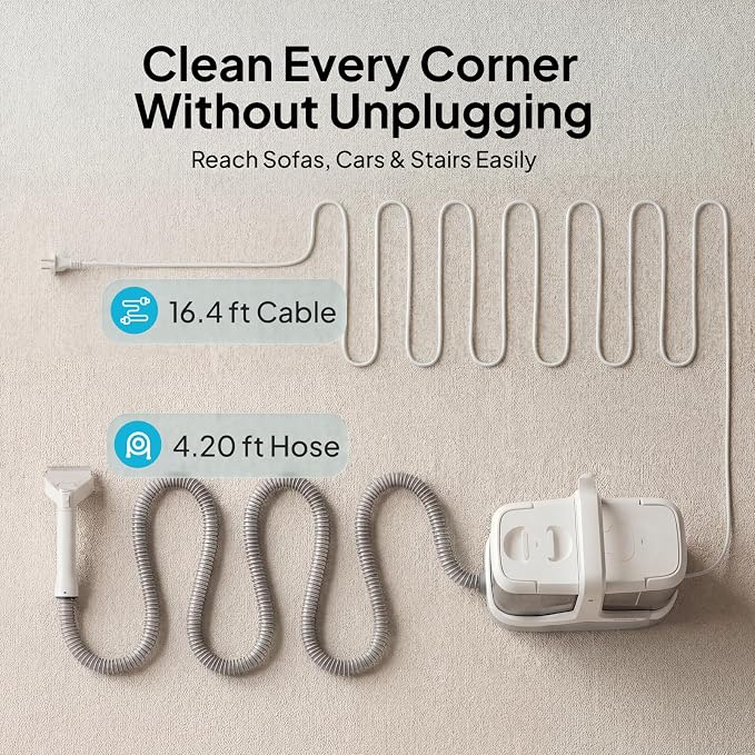 Portable Carpet Cleaner Machine for Pet Stains Upholstery Car Interior, 16kPa Powerful Suction Spot Cleaner with 2.3L+1.3L Dual Tank Self-Cleaning for Couch Rug Stairs Sofa Handheld Deep Cleaner