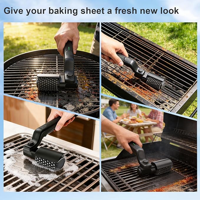 Electric Grill Cleaning Brush,Rechargeable 3-Speed Powerful Grill Brush,Waterproof Design, 180° Adjustable Stainless Steel Replaceable Brush Head,Specially Designed for Outdoor Camping and Barbecuing